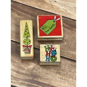 SET OF 3 STUDIO G STAMPCRAFT KATIE & CO HOLIDAY WOOD MOUNTED RUBBER STAMPS